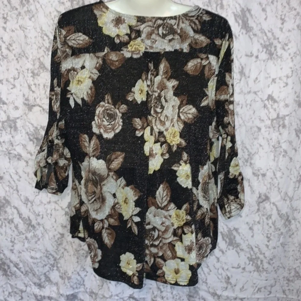 REBECCA MALONE ZIP FRONT V NECK SWEATER BLACK AND BRONZE SIZE XL - Picture 2 of 8